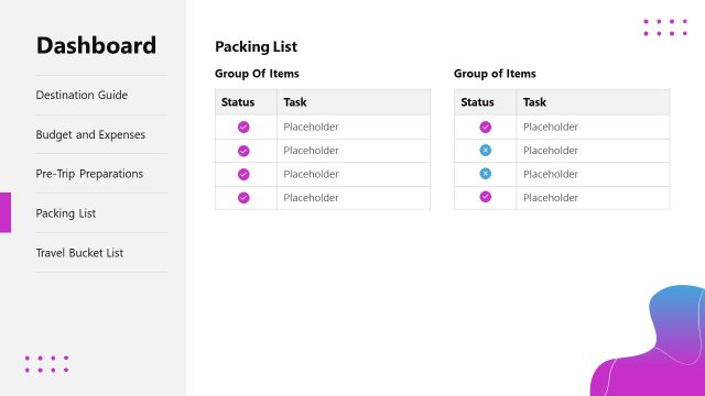 Slide with Tables for Packing List – Planner Presentation