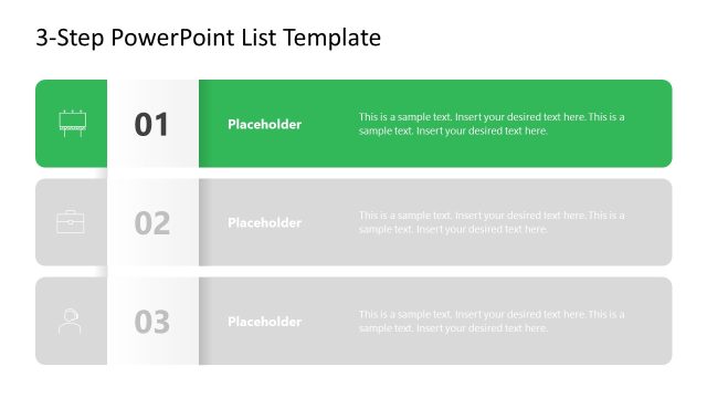 Editable 3-Step PPT List Template