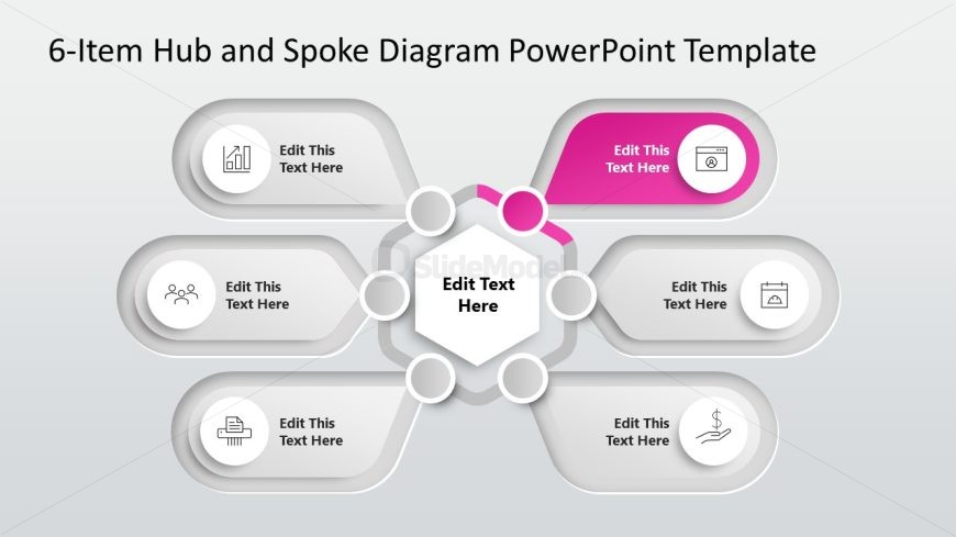 6-Item Hub & Spoke Diagram Template for PowerPoint 