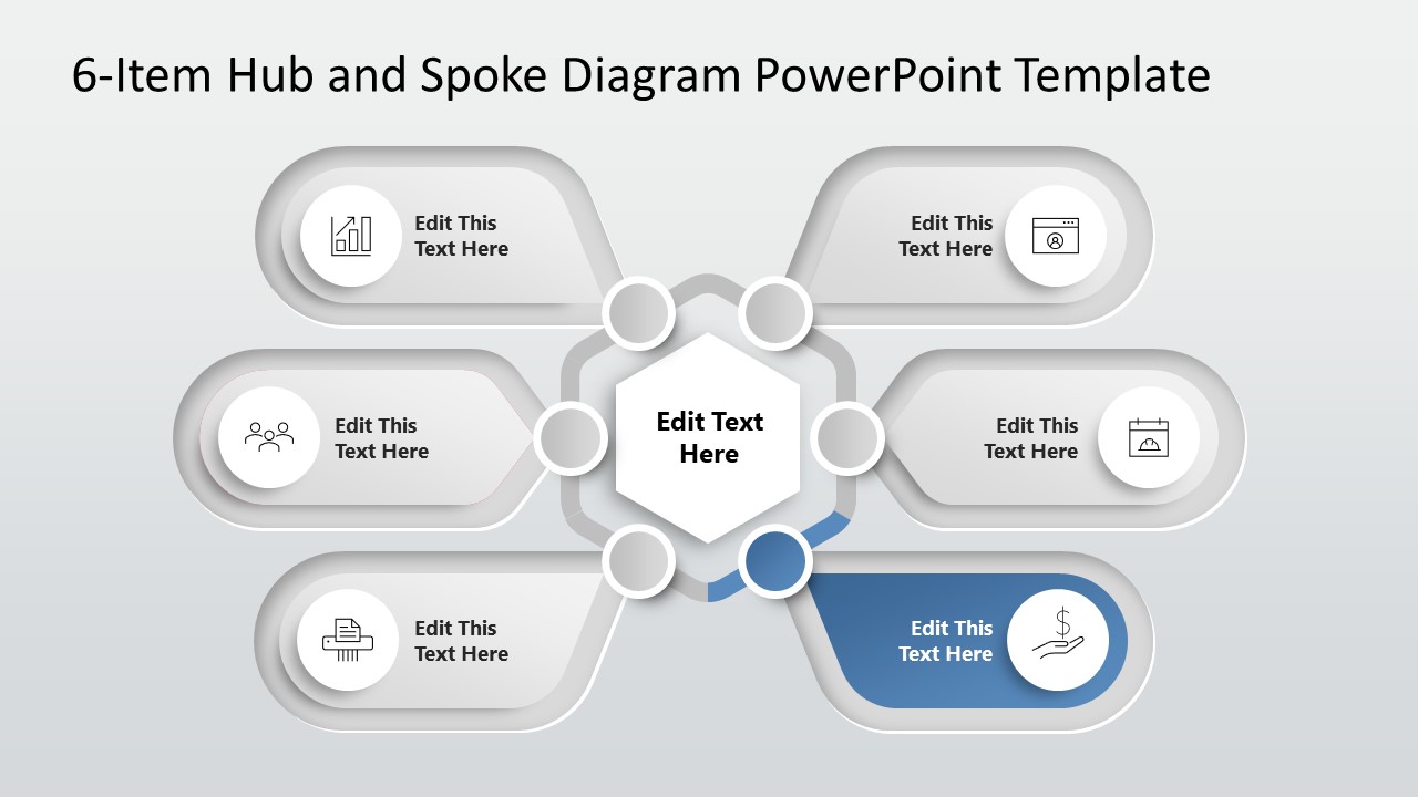 6Item Hub & Spoke Diagram PowerPoint Template