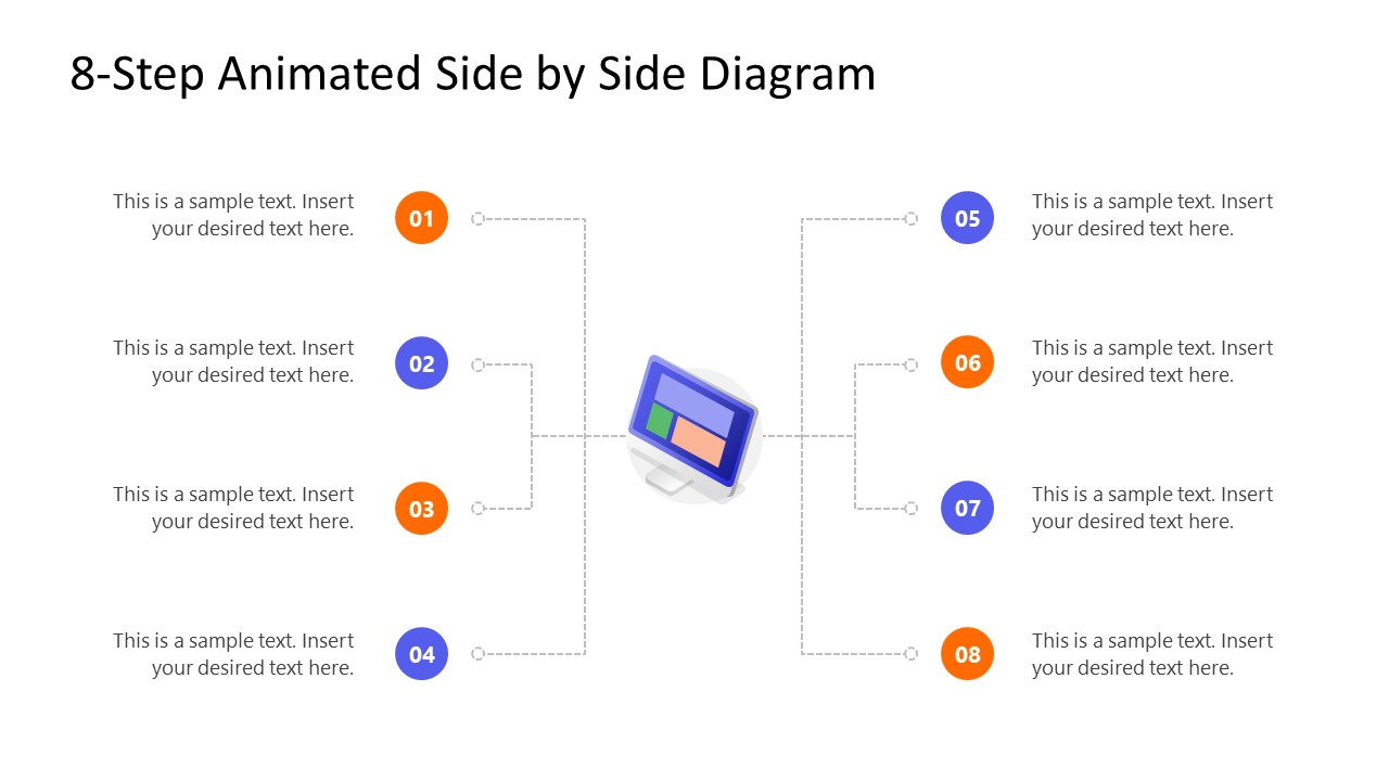 Customizable 8-Step Animated Side-by-Side Diagram Slide