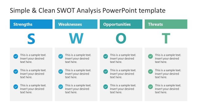 Slide for Simple & Clean SWOT Analysis PPT Template
