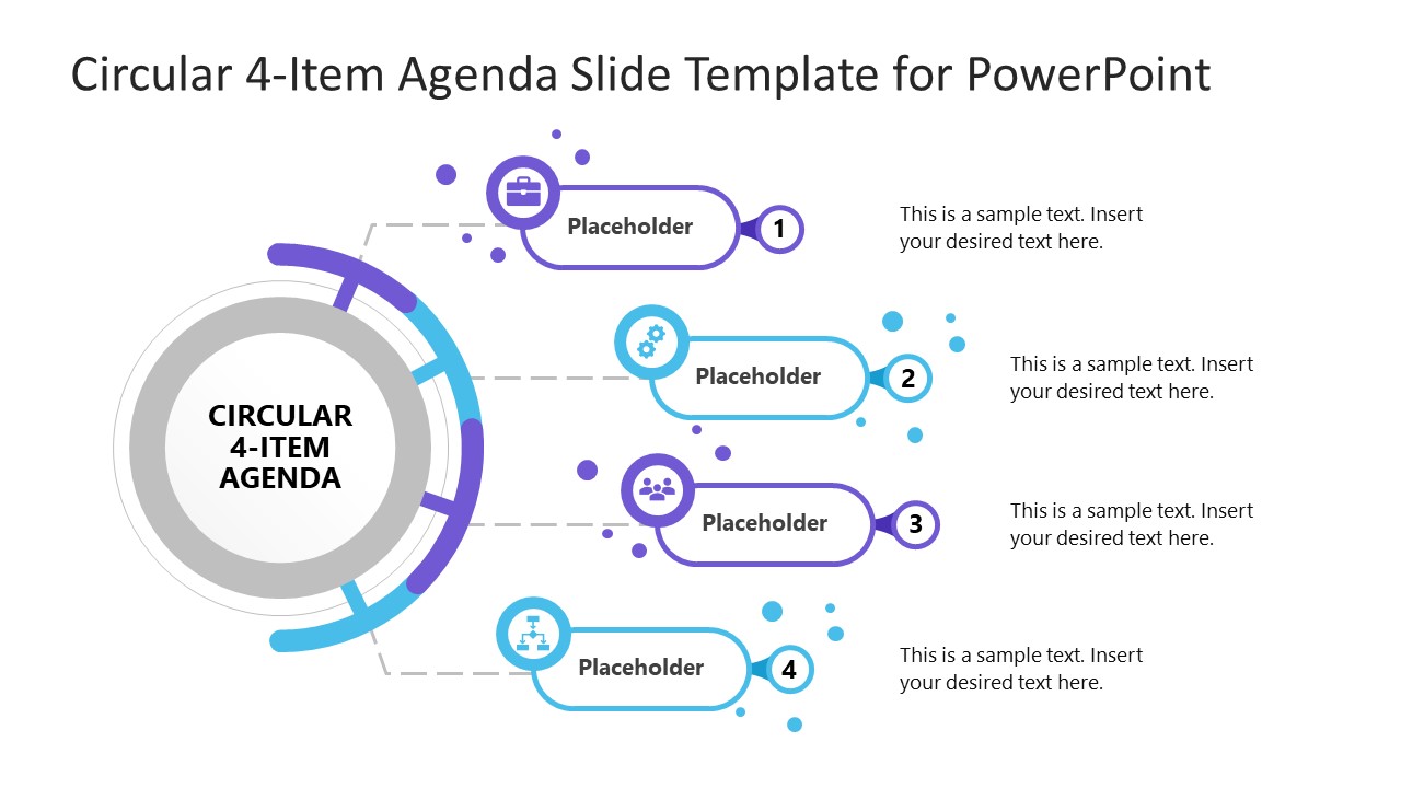 Circular 4-Item Agenda Slide Template for Presentation 