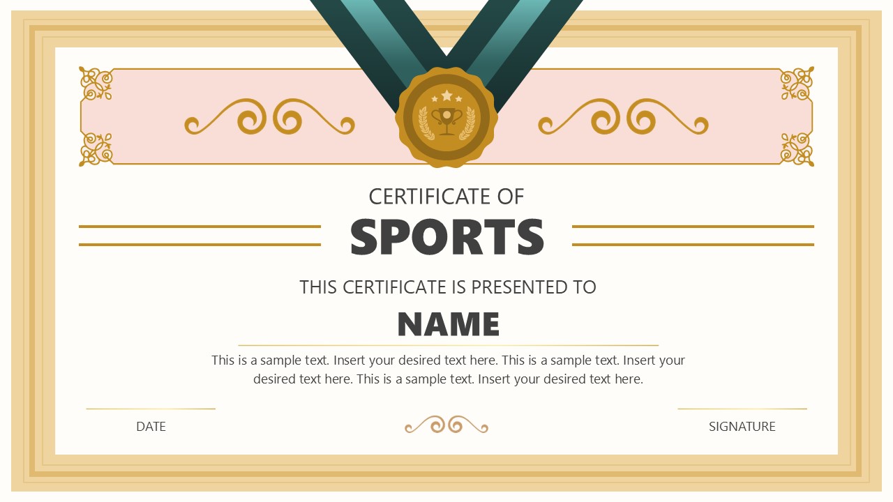 Editable Certificate of Sports PowerPoint Slide 