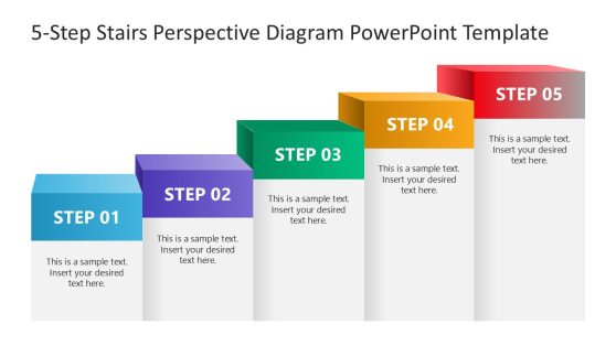 5-Step Perspective Staircase Process Diagram PowerPoint Template