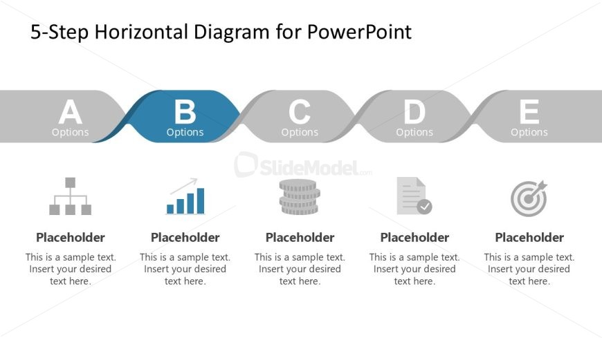 Graph Icon Slide in 5-Step Horizontal Diagrm