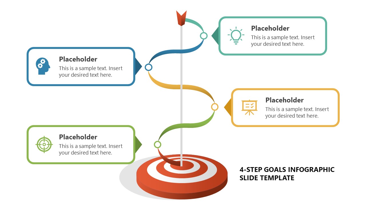 Editable 4-Step Goals Infographic PowerPoint Slide 