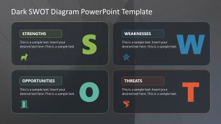 Colorful Letters & Infographics Slide - Dark SWOT Analysis Template 