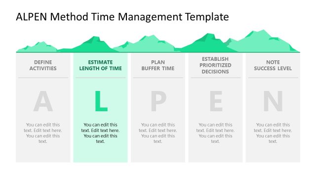 Estimate Length of Time Spotlight Slide – ALPEN Method PPT Template