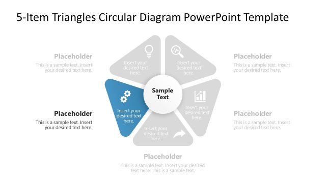 Step 4 Spotlight Effect- 5-Item Triangles PowerPoint Slide