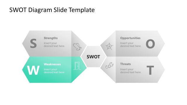 Customizable Hexagonal SWOT Diagram PPT Template