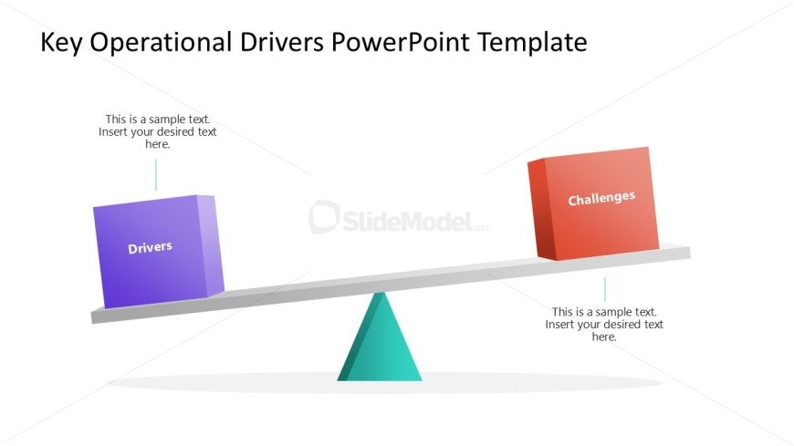 Key Operational Drivers and Challenges Slide Template with seesaw graphic balancing Drivers and Challenges.