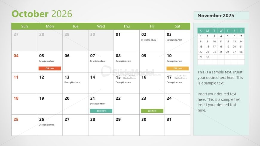 2026 Calendar Presentation Slide With Sunday as First Day