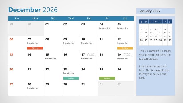 2026 Calendar Presentation Slide Template – Slide for December