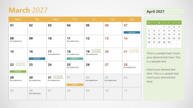 March Slide – 2027 Calendar Presentation Template