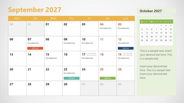 September Slide – 2027 Calendar PPT Template