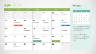 2027 Calendar Template for PPT Presentation 