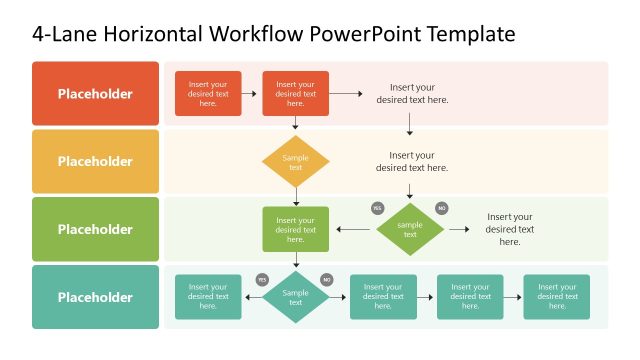 4-Lane Horizontal Flow Diagram Presentation Template