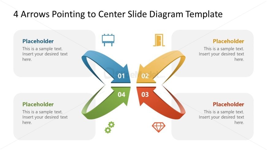 4 Arrows Pointing to Center Slide Diagram Template with placeholders for text.