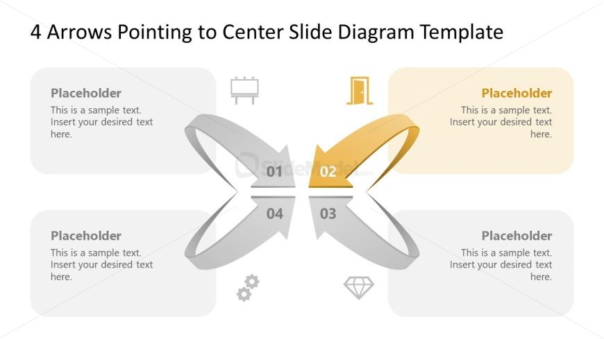 4 Arrows Pointing to Center Slide Diagram Template with placeholders for text.