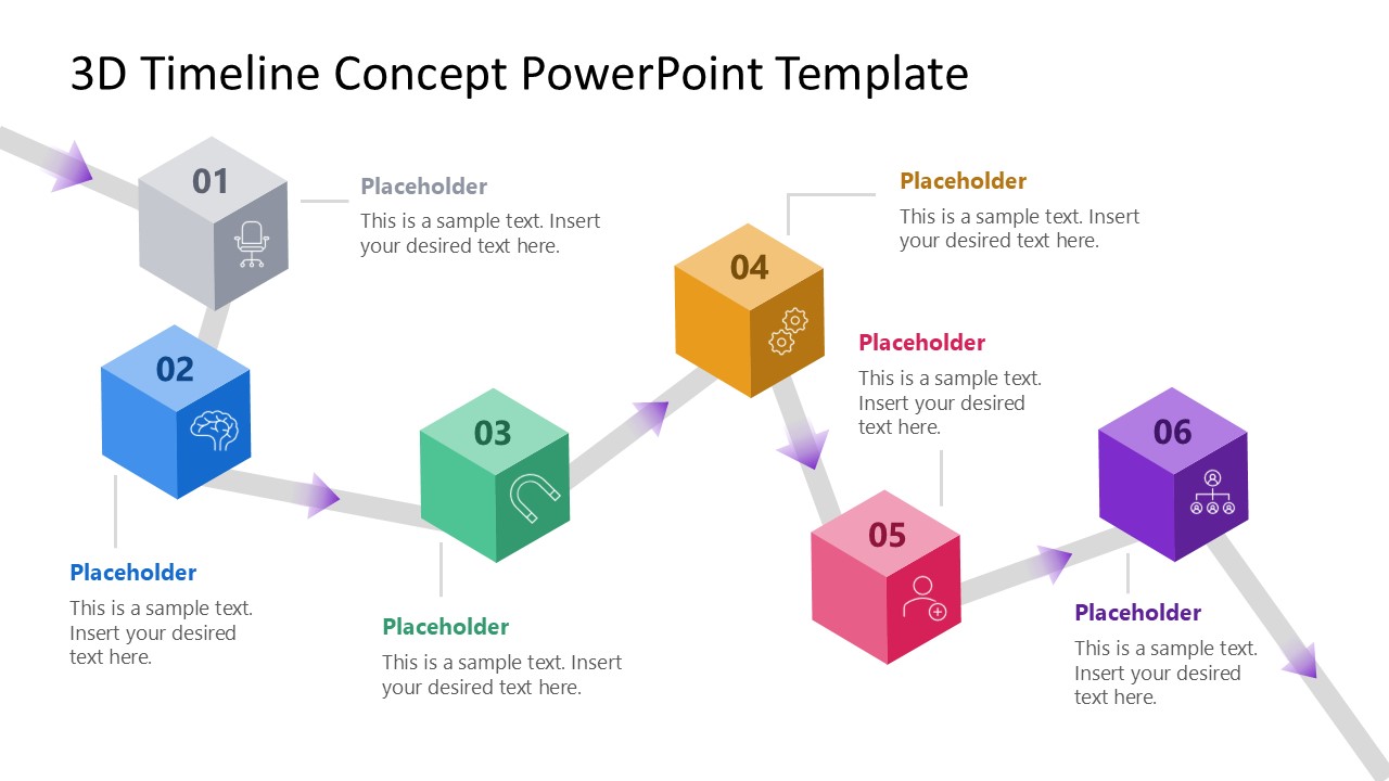 6-Item 3D Timeline Concept Diagram Cover Slide 