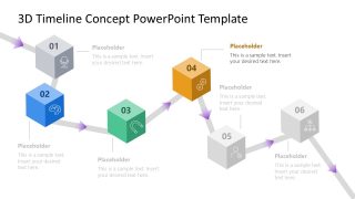 6-Item 3D Timeline Concept Template Slide for Step 4 