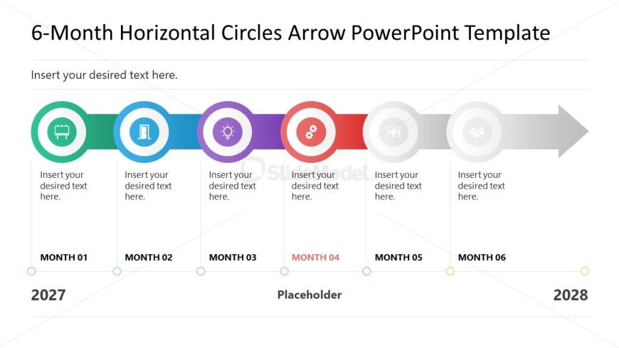 6-Month Horizontal Circles Arrow PPT Layout