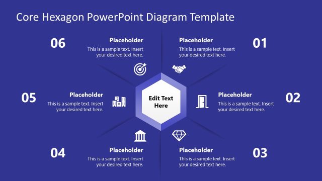 Editable 6-Item Core Hexagon PPT Presentation