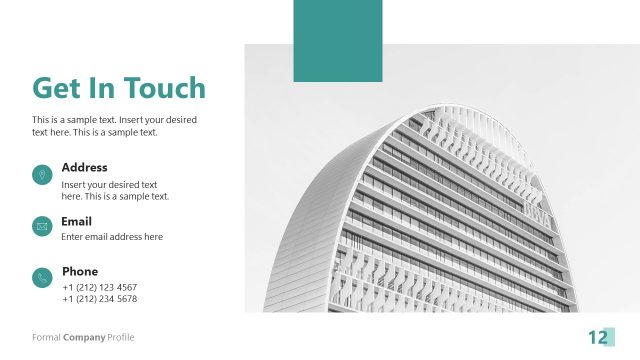 Contact Details Presentation – Formal Company Profile Slide Layout