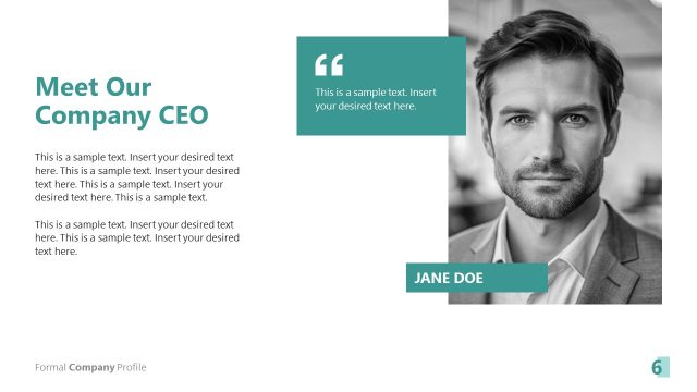 Meet Our Company CEO Slide – Formal Company Profile PPT Layout