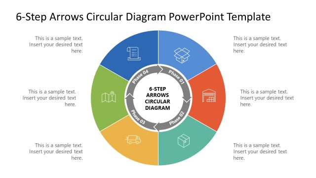 6-Step Arrows Circular Diagram Template with Icons