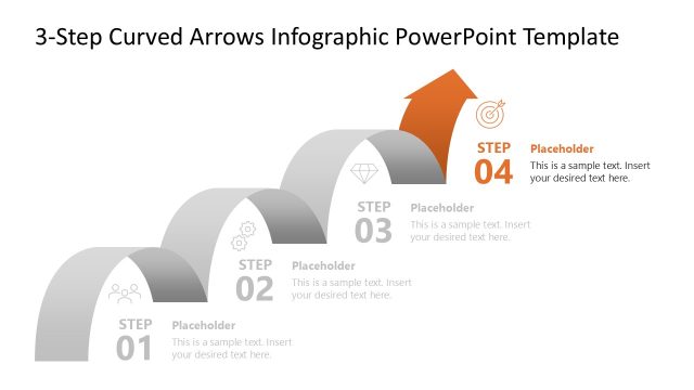 Slide with Color Highlight – 4-Step Curved Arrows Infographic PowerPoint Template