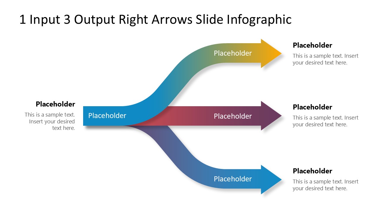 1 Input 3 Output Right Arrows Template PPT Slide 