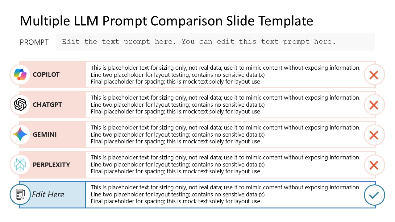 Editable Multiple LLM Prompt Comparison PPT Diagram 