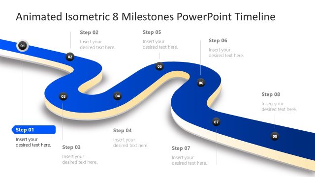 Animated Isometric 8 Milestones PPT Timeline Diagram