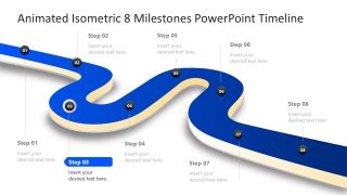 Isometric 8 Milestones Curved Timeline Diagram 