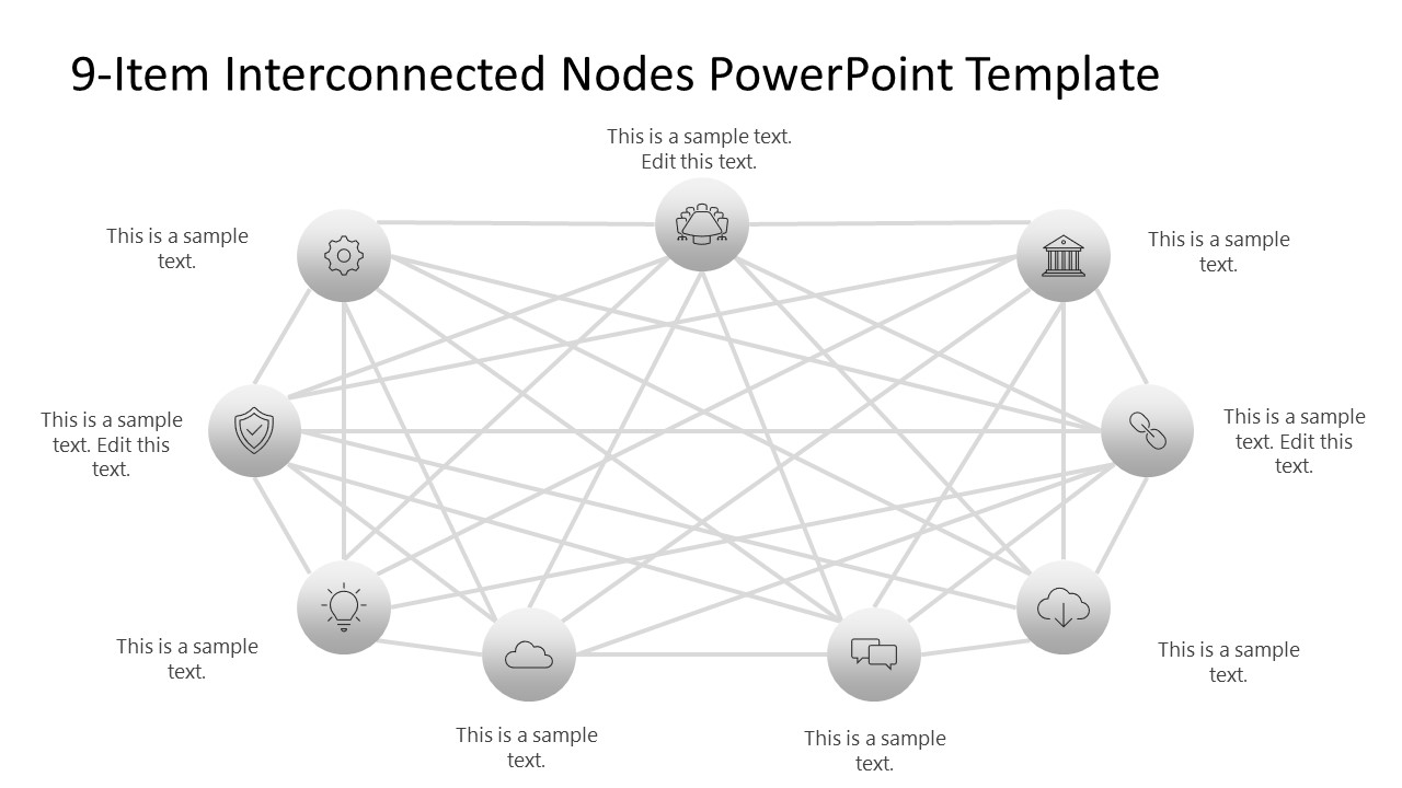 9-Item Interconnected Nodes Presentation Slide 