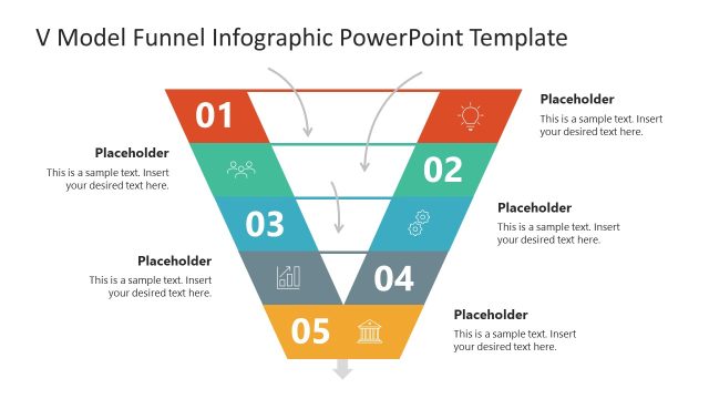 5-Level V Model Funnel Diagram PPT Template
