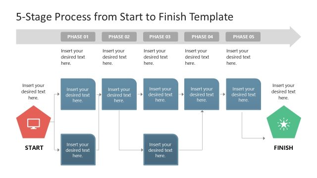White Background Slide – 5-Stage Process From Start to Finish Template