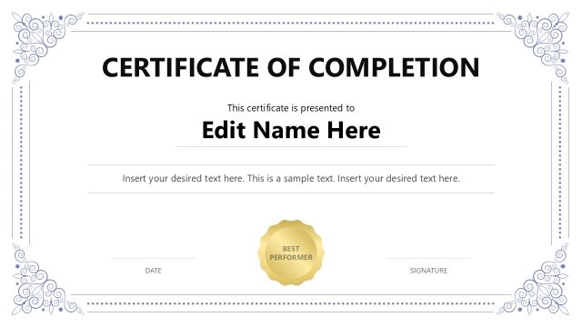 Certificate of Completion PPT Slide Template