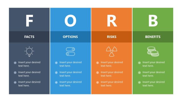 Facts Options Risks Benefits Model PowerPoint Template