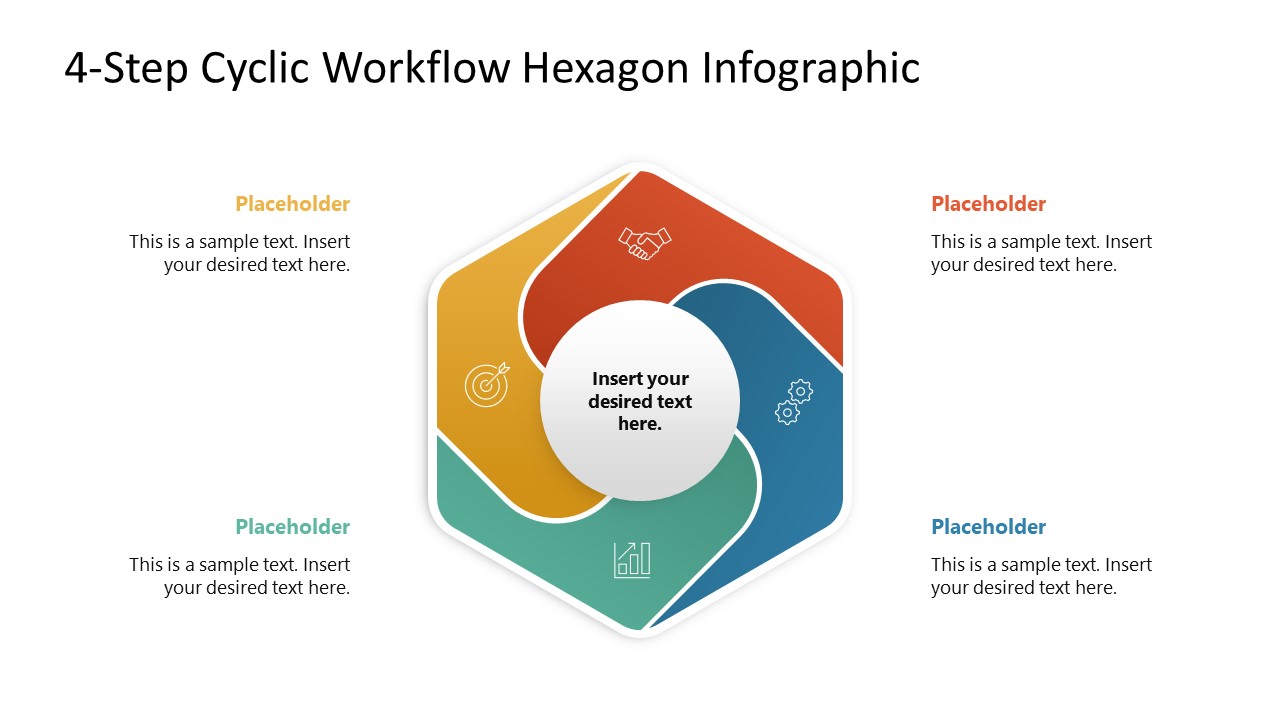 4-Step Cyclic Workflow Hexagon Infographic Template for Presentation 