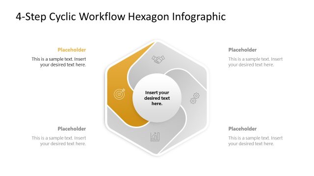 4-Step Cyclic Workflow Hexagon Infographic Focus Slide