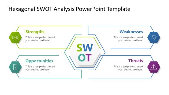Hexagonal SWOT Analysis PowerPoint Slide 