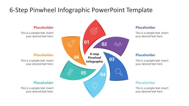 Editable 6-Step Pinwheel Infographic PowerPoint Slide