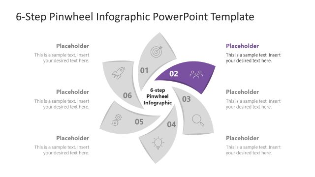 Stage 2 PPT Slide – 6-Step Pinwheel Infographic Slide Layout