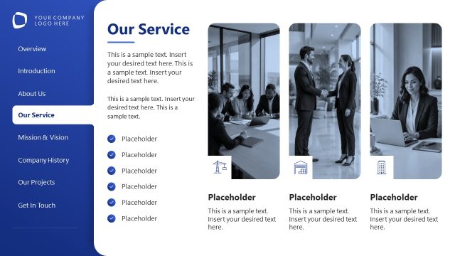 Our Company Services Slide with Vertical Navigation Bar