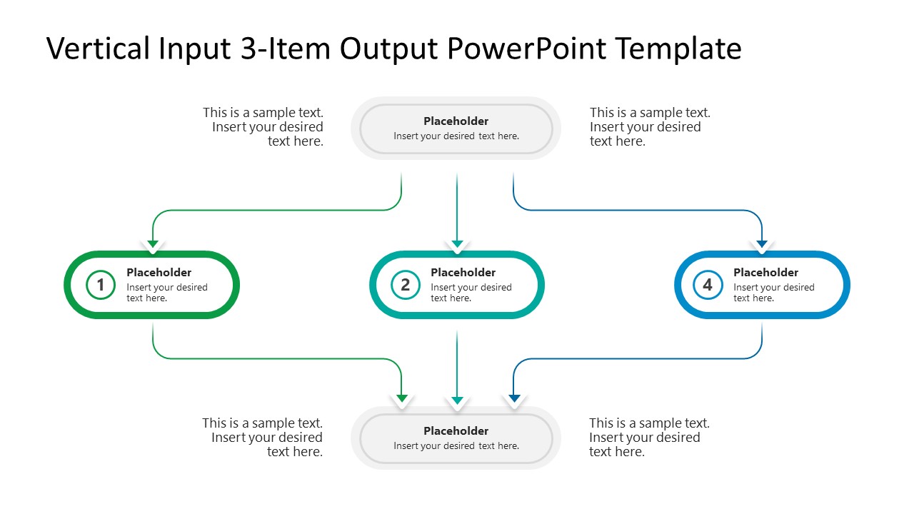 Vertical Input to 3-Item to Output Presentation PPT Diagram Template