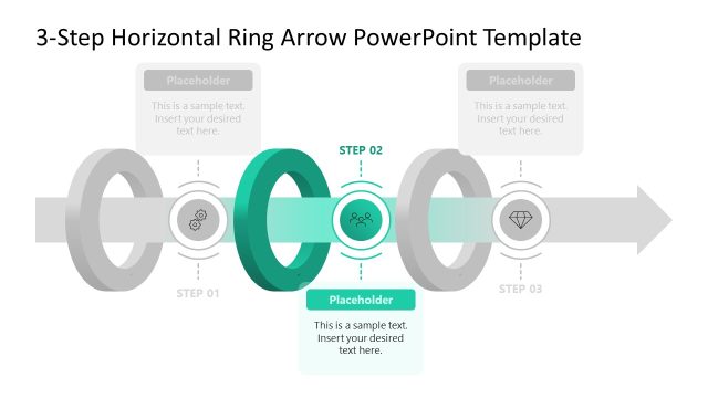 3-Step Horizontal Ring Arrow PowerPoint Layout