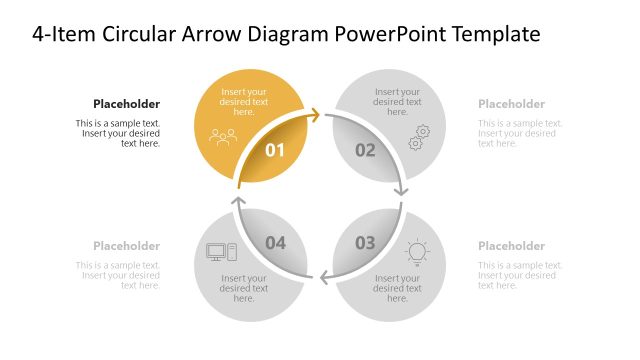 Editable 4-Item Circular Arrow Diagram PPT Template